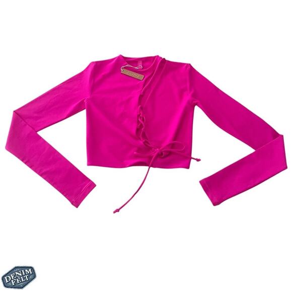 Skims Fits Everybody Cut Out Fuchsia/Barbie Pink Long Sleeve Crop Top/Shirt |NEW - Picture 6 of 11